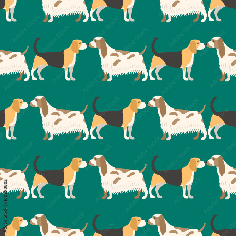Funny cartoon dog character bread seamless pattern puppy pet animal doggy vector illustration.
