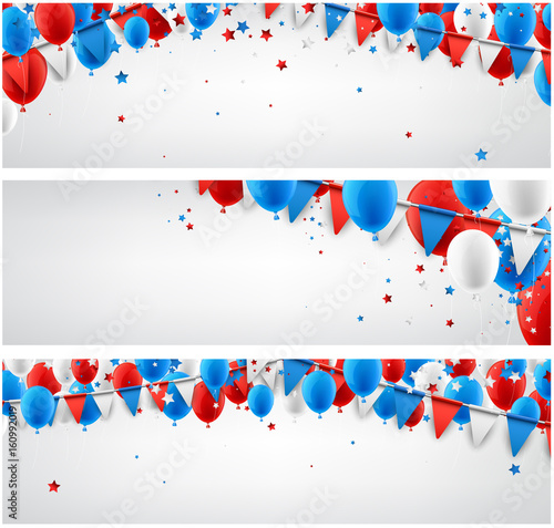 Banners set with balloons and flags.