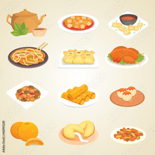 Chinese traditional food dish delicious cuisine asia dinner meal china lunch cooked vector illustration