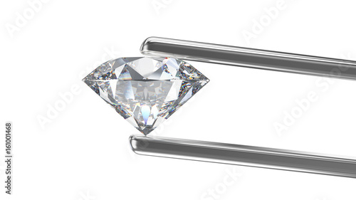 3D illustration isolated diamond in tweezers on a white background