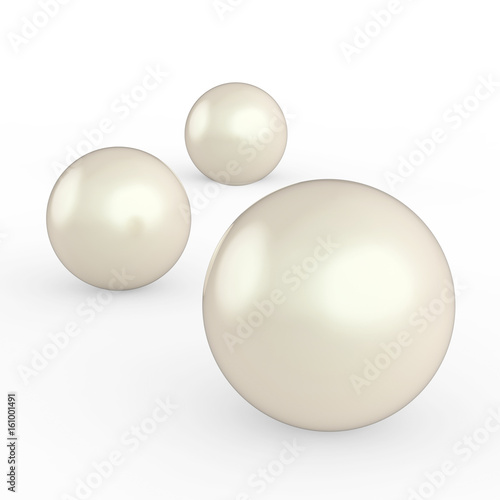 3D illustration three pearls with a shadow on a white background