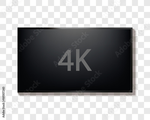 Blank 4k tv screen vector design. Digital wide television concept. Vector flat led or lcd mockup. Large computer monitor display mockup. Graphic design element for catalog, web site, as mock up