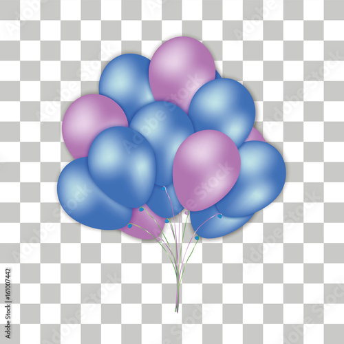 Set of colorful pink, blue helium balloon isolated in the air. Party decorations for birthday, anniversary, celebration, olympiad. A model of a realistic balloon. Festive Shine Balloon. Vector.