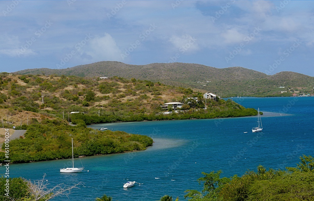 A beautiful lagoon surrounded by green islands in Culebra Island, Puerto Rico