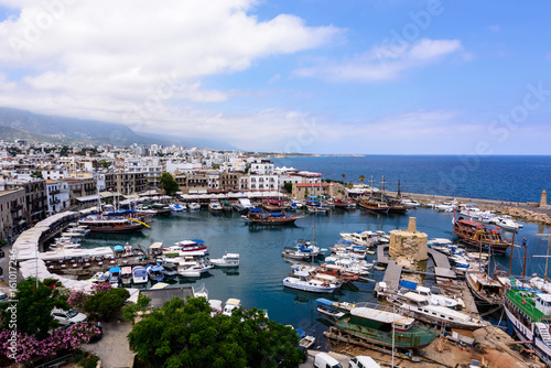 Panoramic view of Kyrenia old harbour, Cyprus.