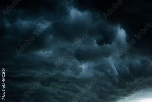 Black cloud and thunderstorm before rainy, Dramatic black clouds and dark sky
