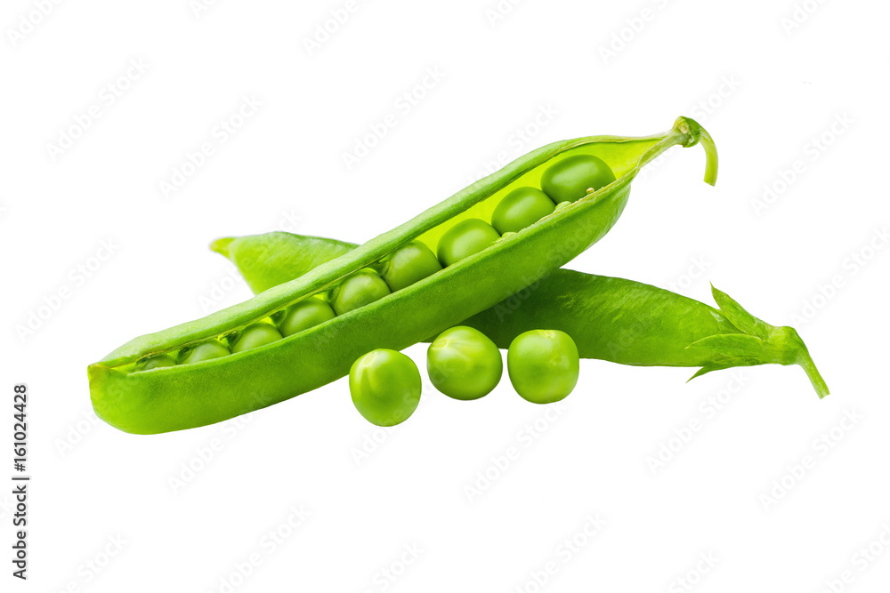 green peas and pod on white background green peas and pod on white background
