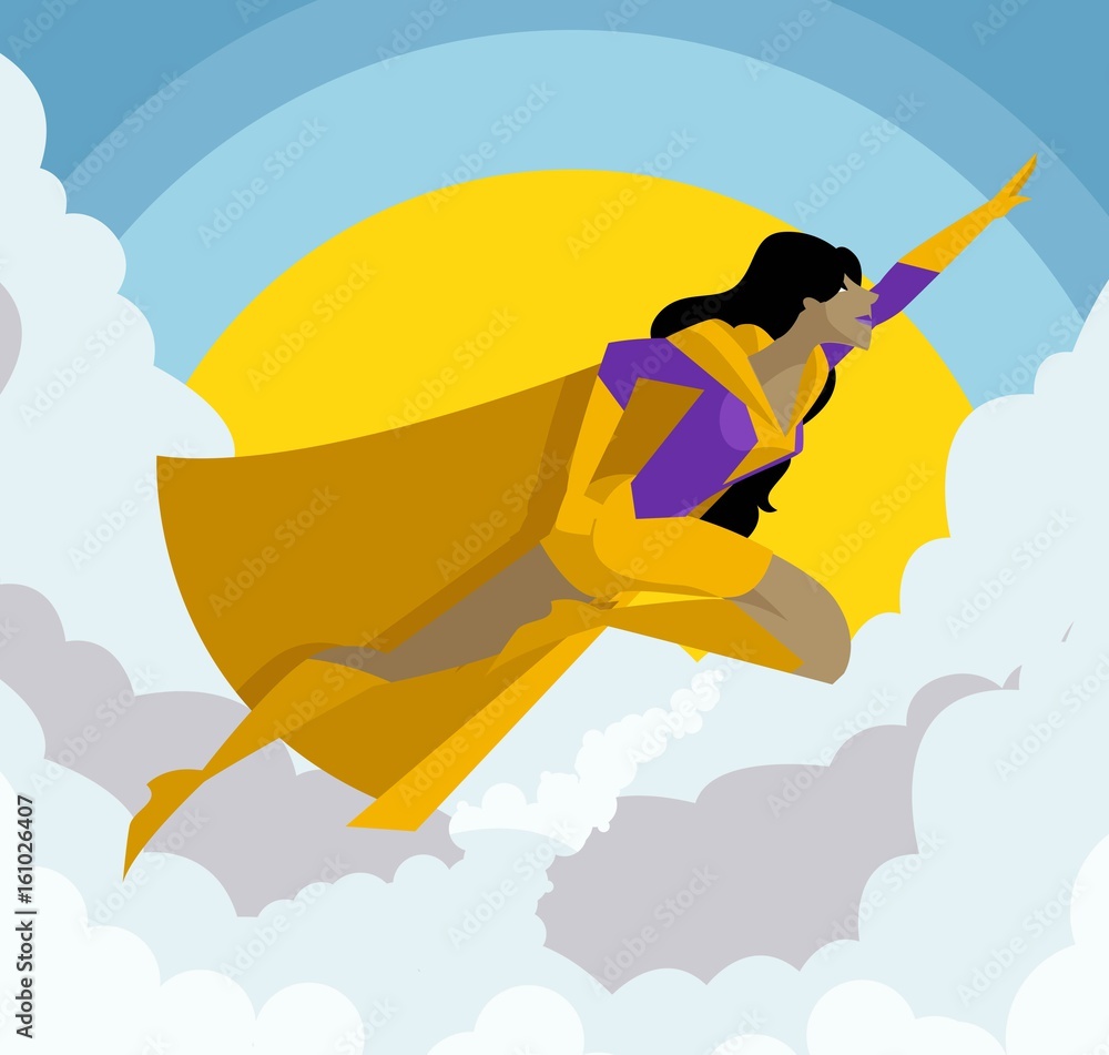 Fototapeta premium african superhero girl in the sky