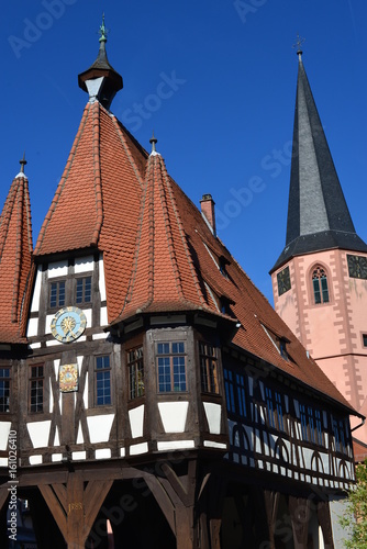 Altes Rathaus und Stadtkirche in Michelstadt Südhessen Odenwaldkreis photo