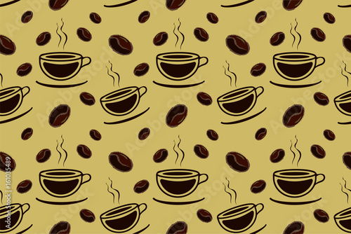 Coffee seamless pattern.Cup of hot coffee and coffee beans seamless pattern.Cup of hot drink vector pattern.