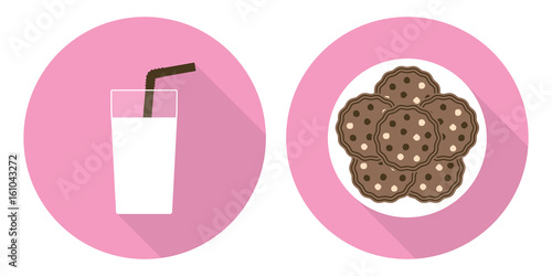 Flat illustration set - glass of milk and cookies