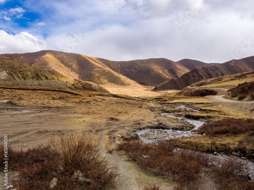 View of mountain and stream in Sichuan