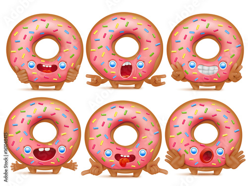 Set of six cartoon emoticon donut characters