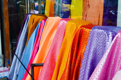 Colorful traditional embroidery fabric in market