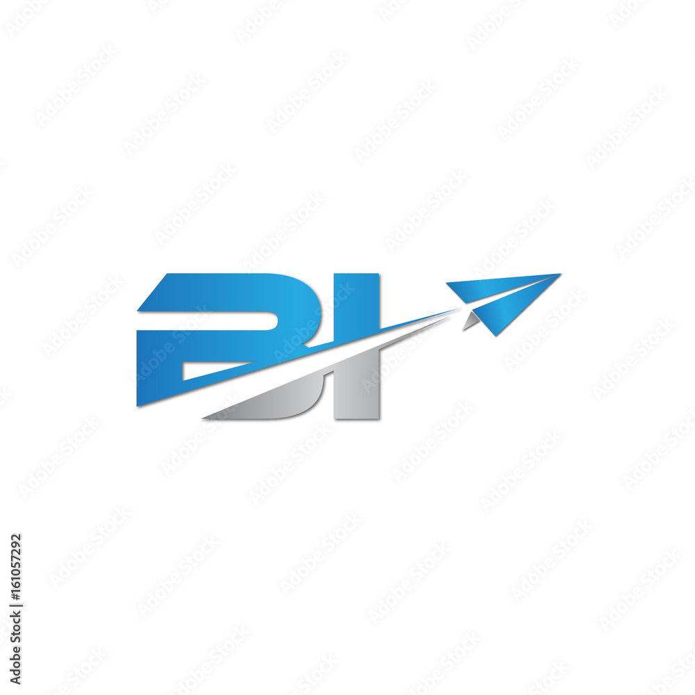 initial letter BI logo origami paper plane