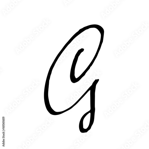 Letter G. Handwritten by dry brush. Rough strokes font. Vector illustration. Grunge style alphabet