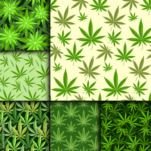 Green marijuana background vector illustration seamless pattern marihuana leaf herb narcotic textile