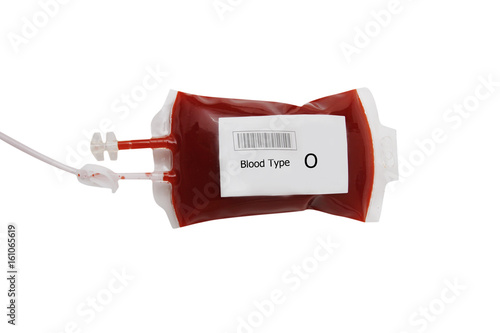 bag of blood and plasma isolated on white background, O