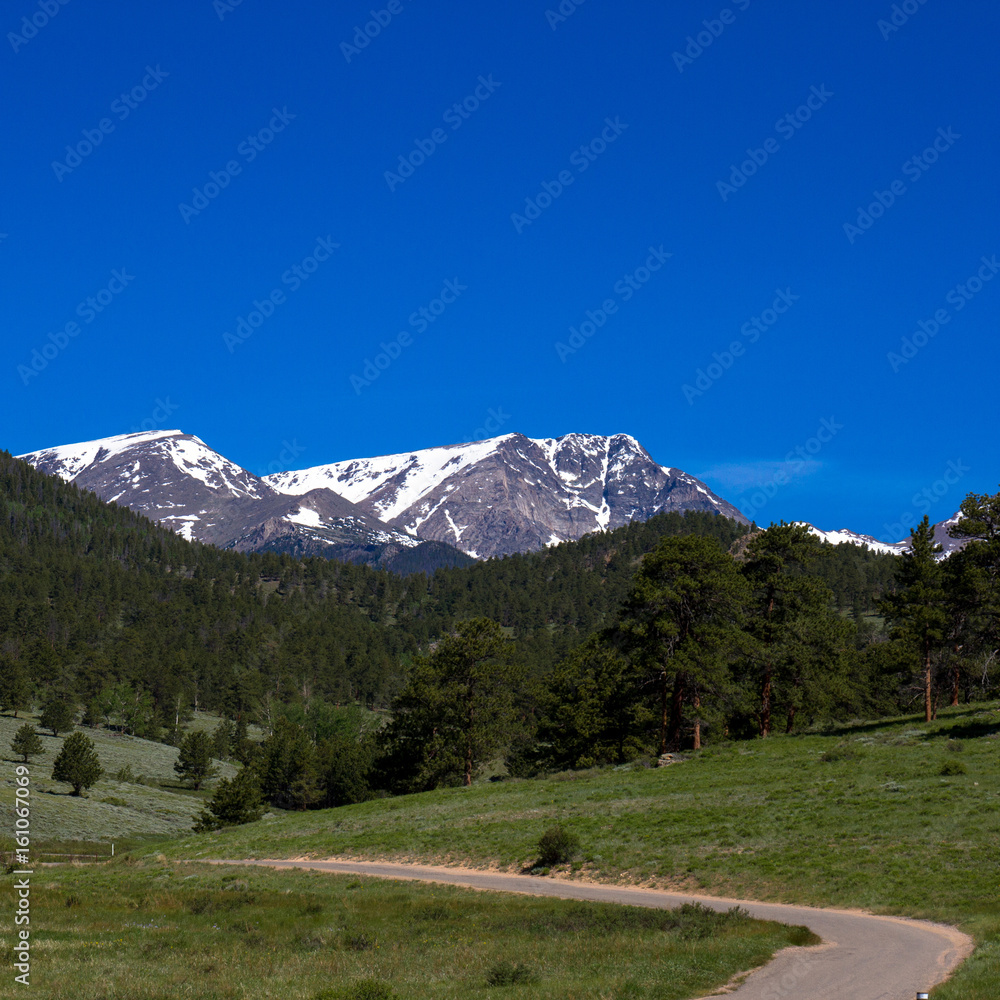 Scenic drive through Upper Beaver Meadow views Long's Peak, the highest in Rocky Mountain National Park