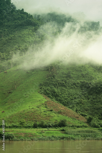 Mountain and river.