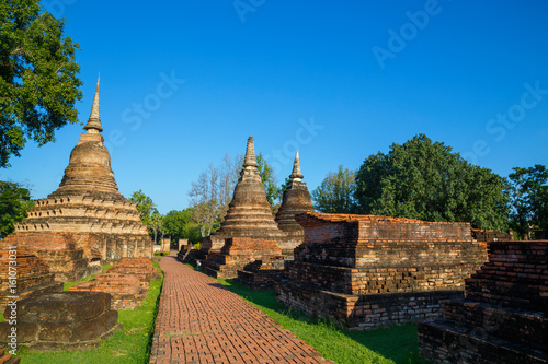 Wat Mahathat Temple at  Sukhothai Historical Park  a UNESCO World Heritage Site in Thailand
