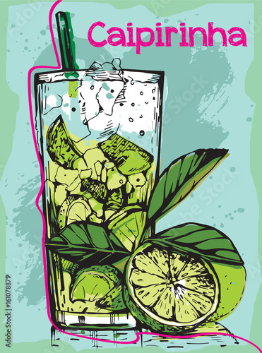 Vector image of summer cocktail Caipirinha.