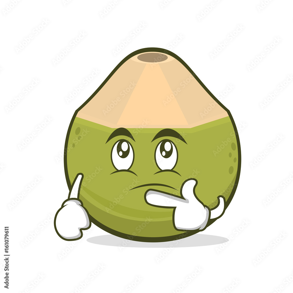 Thinking green coconut cartoon character Stock Vector | Adobe Stock