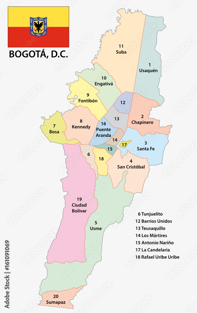 Fototapeta premium bogota administrative and political map with flag