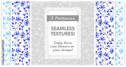 VECTOR eps 10. 3 SEAMLESS patterns in bright colors. Endless textures with flowers, which have little shade and light 
