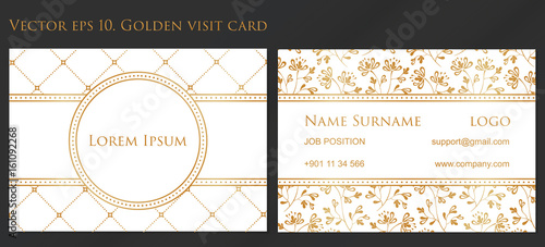 VECTOR eps 10. Design for Visiting card and business card with elegant flowers. In CMYK. Front page and back page. 90mm - 50mm
