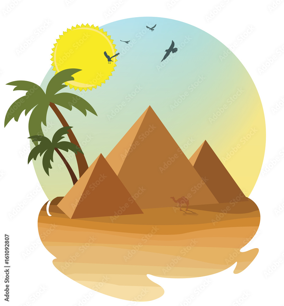 desert with pyramid - obrazy, fototapety, plakaty 