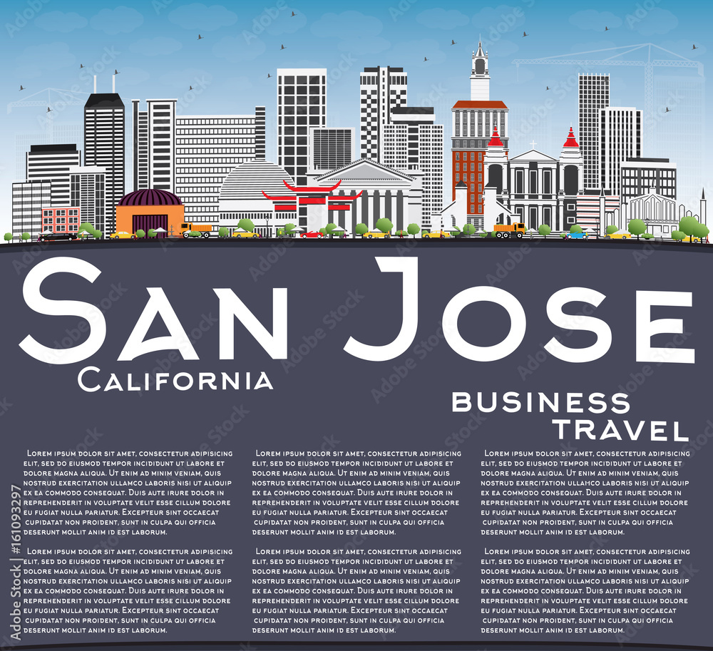 San Jose California Skyline with Gray Buildings, Blue Sky and Copy Space.