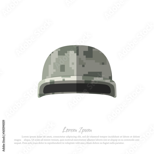 Helmet of soldier on a white background. Military hat with camouflage in a flat style. Vector illustration