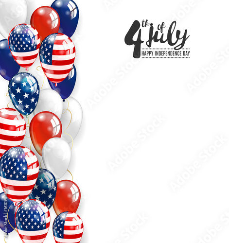 Patriotic border of multicolored balloons. 4 July Independence Day background. Vector realistic balloons