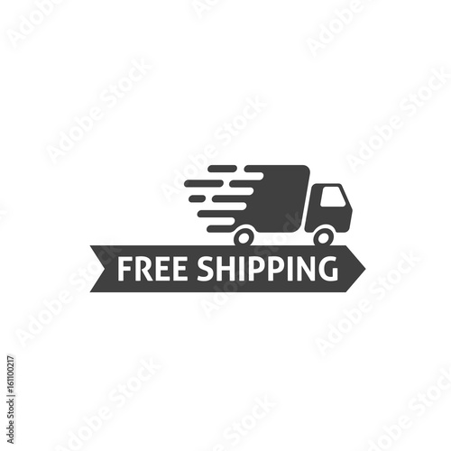 Free shipping delivery icon parcel fast service vector isolated on white background, fast truck flat cartoon simple black graphic pictogram badge clipart courier van