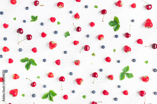 Fruit pattern. Fresh fruits on white background. Summer concept. Flat lay, top view