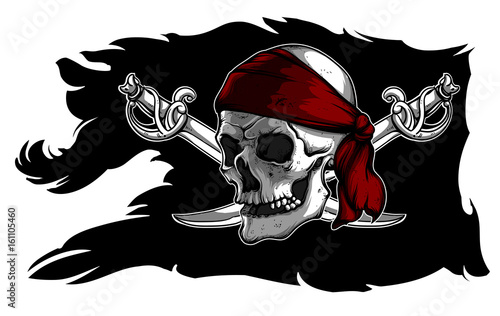 Skull and sabers on a pirate flag photo