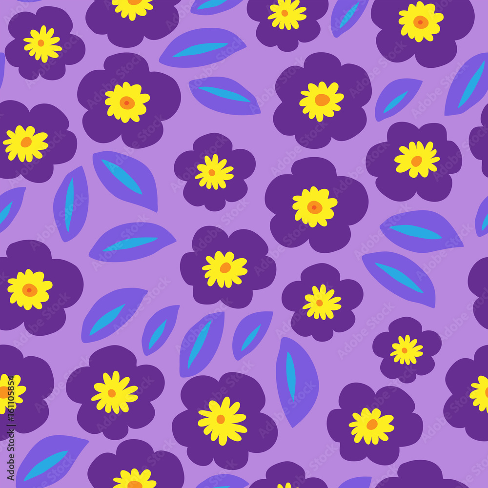 Floral seamless ornamental pattern with purple violets