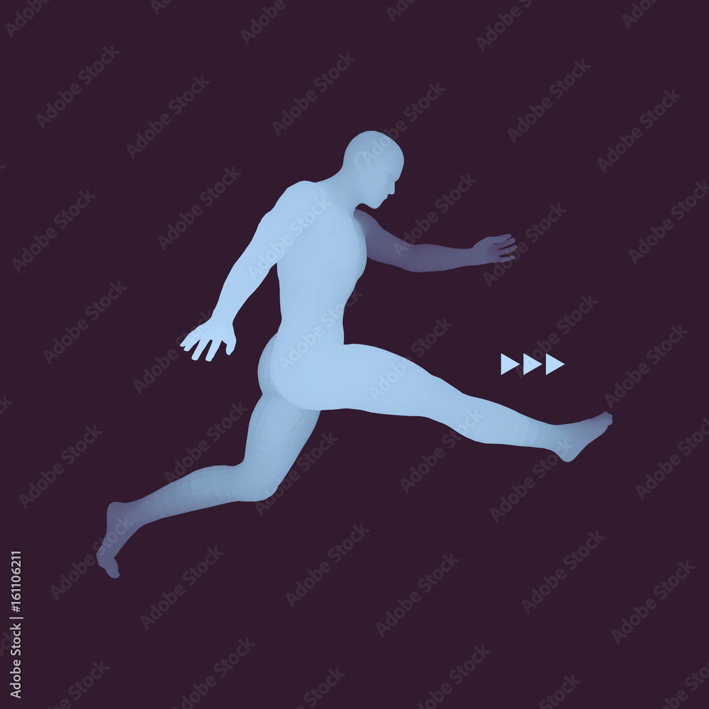 Football player. Sports concept. 3D Model of Man. Human Body. Sport Symbol. Design Element. Vector Illustration.