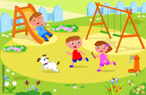 Three kids playing at the playground