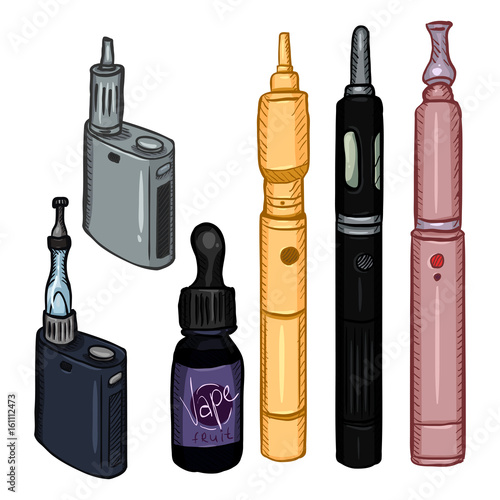 Vector Set of Cartoon Vape Devices. Electronic Cigarettes.