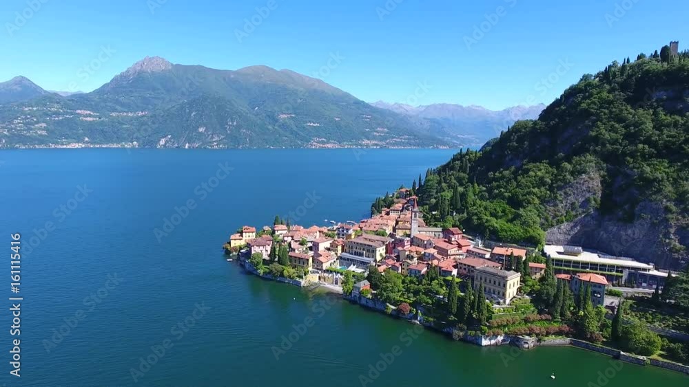 Village of Varenna - Tourism destination on Como lake - Aerial view Village of Varenna - Tourism destination on Como lake - Aerial view