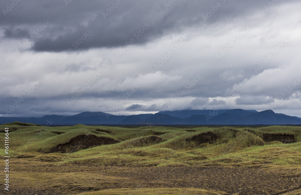 Black Green Volcanic Landscape Iceland