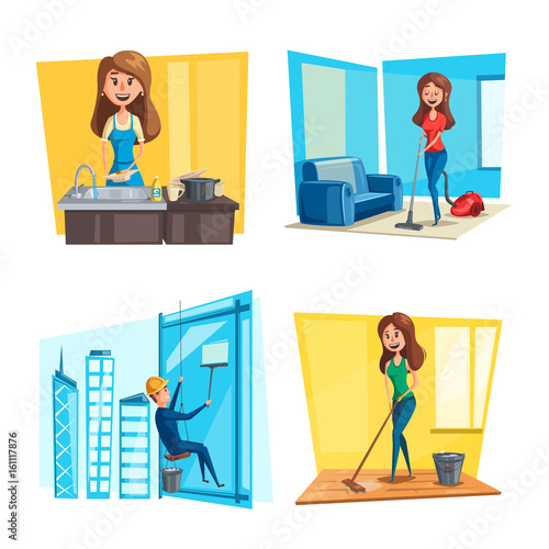 House or room cleaning vector flat desing