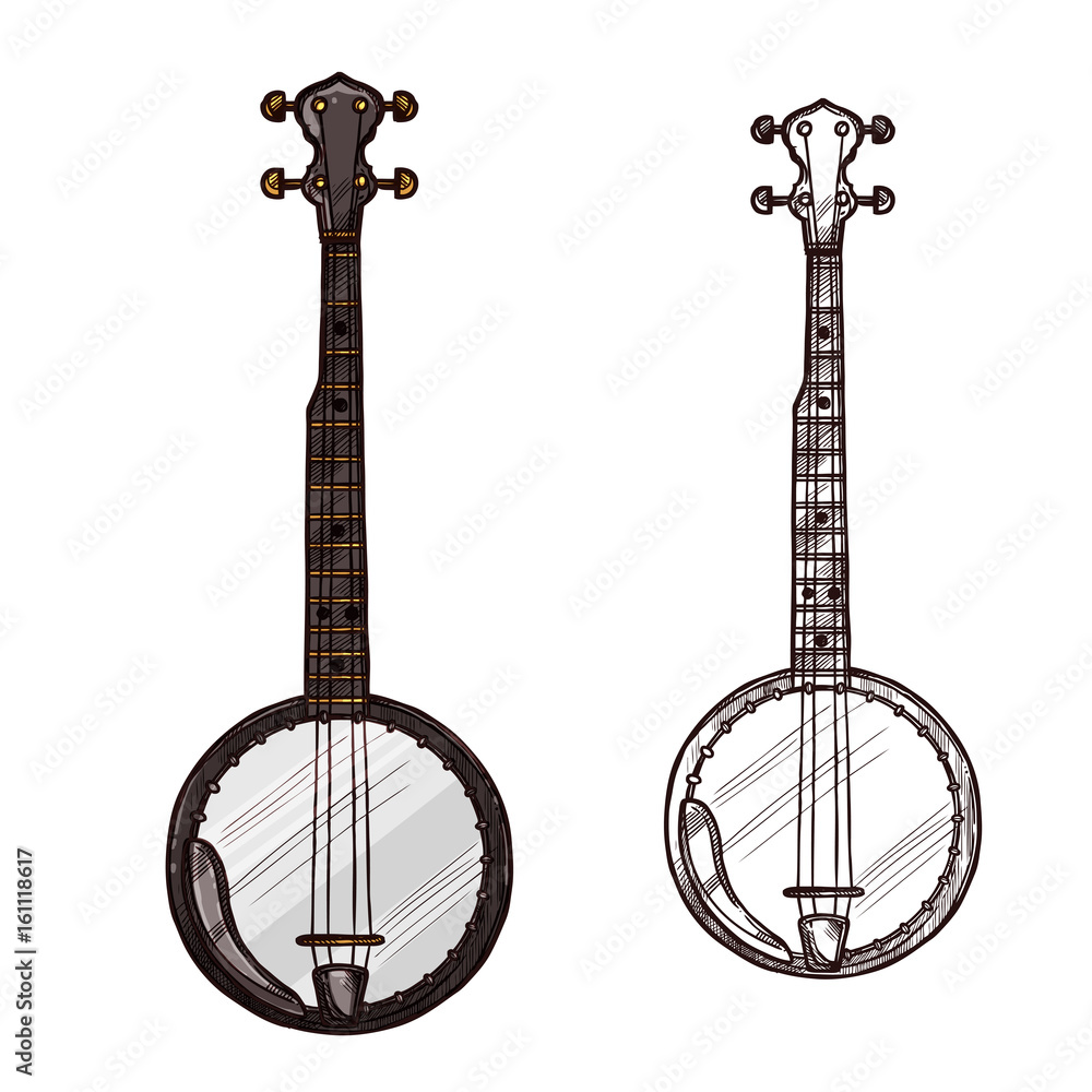 Fototapeta premium Vector sketch banjo guitar musical instrument