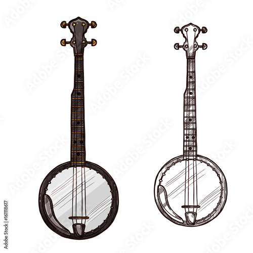 Vector sketch banjo guitar musical instrument