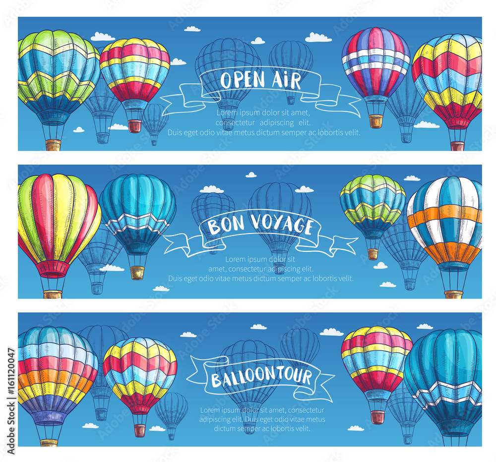 Fototapeta premium Vector banners for hot air balloon tour or show