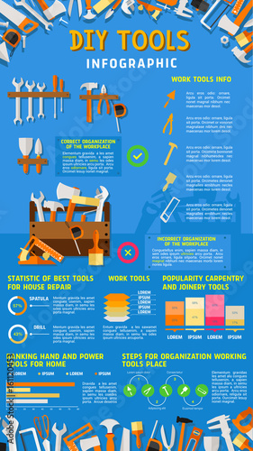 Home repair and DIY work tools vector infographic