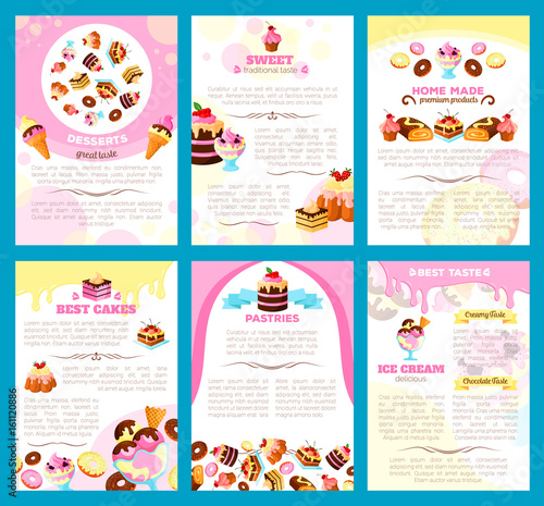 Bakery sweet desserts vector brochure or posters