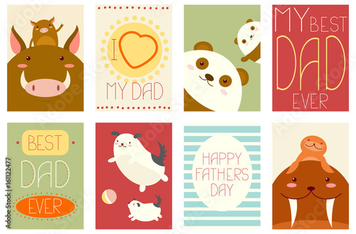 Fototapet Set of banners with cute animals